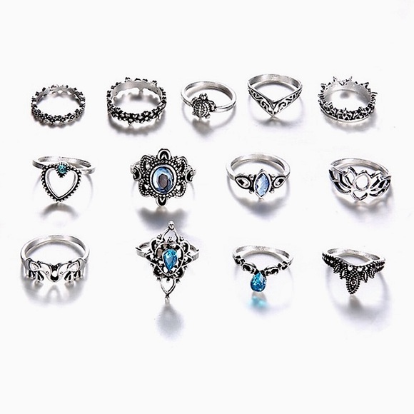 Silver & blue crystal ring set (13 rings) - Picture 6 of 8